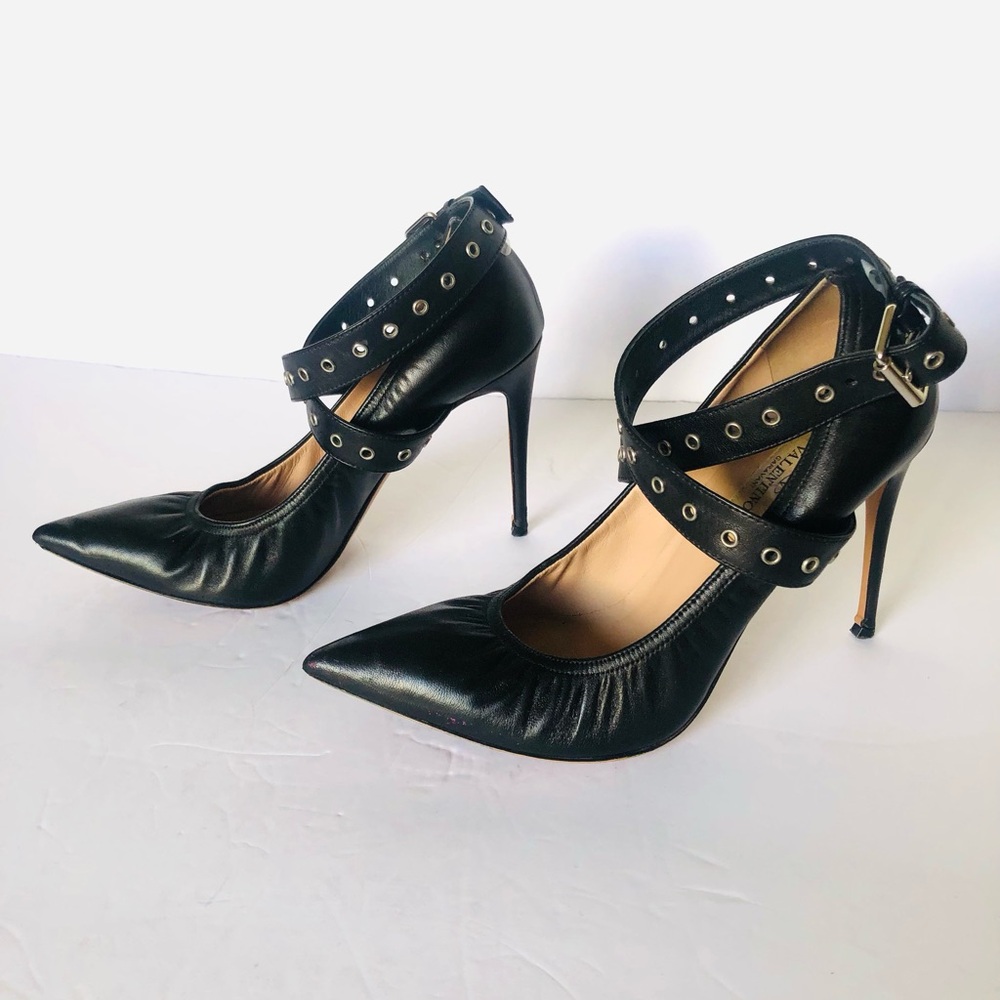 VALENTINO Love Latch Grommeted Leather Ankle-Wrap Pumps EU 36.5 US 6 - Picture 4 of 9